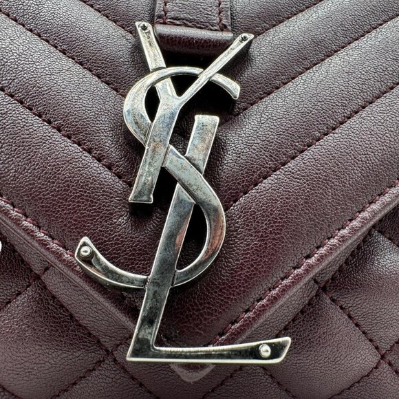 Yves Saint Laurent  Envelope Large Mixed Matelasse Leather Shoulder Bag Burgundy - Picture 11 of 16